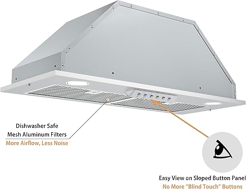 Miniatura 11 de Awoco Campana extractora de acero inoxidable integrada de 11-3/4 pulgadas de profundidad, 4 velocidades, 600 CFM, luces LED, filtros deflectores
