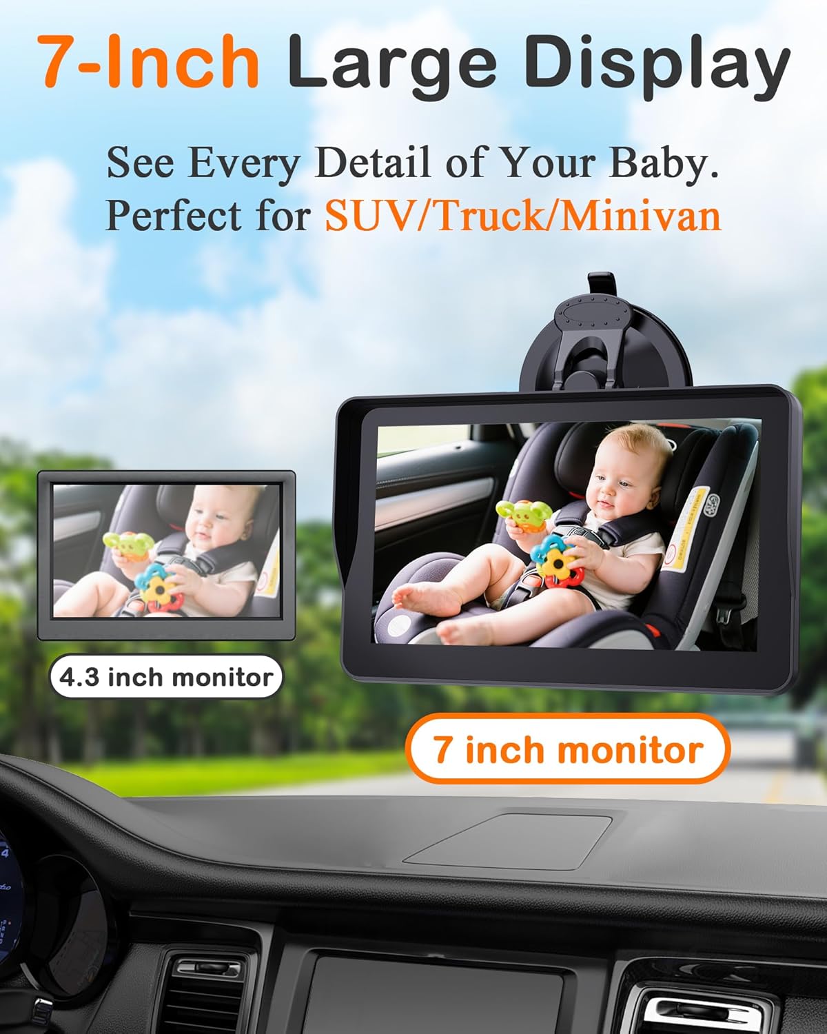 Wkzay 7-Inch Car Camera for Baby: AHD 1080P Display with Real-Time Monitoring - Clear Night Vision Easy Setup Carseat Camera for 0-3 Years Infants