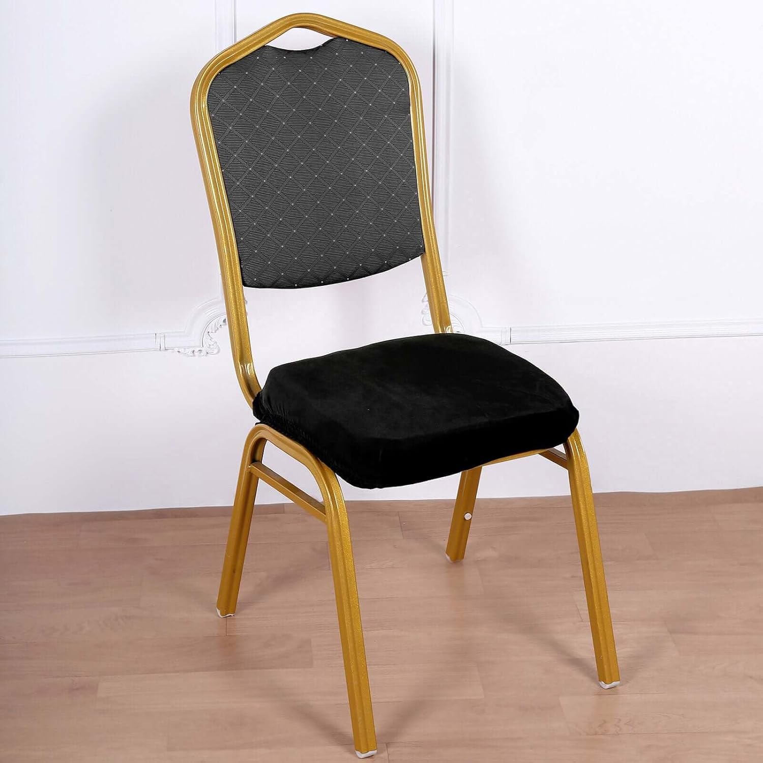 Black Velvet Stretchable Dining Chair Seat Cover with Ties