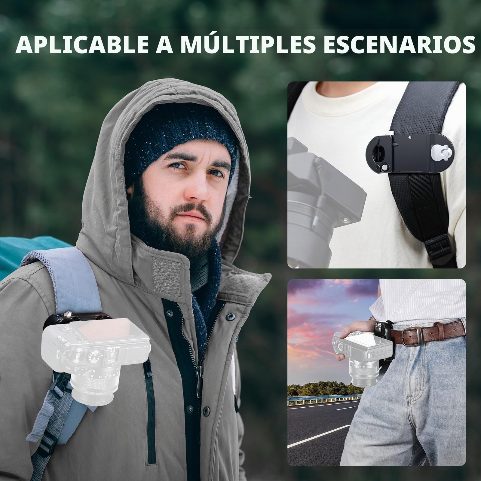 NEEWER Clip de Cámara Mochila con Placa QR Cuadrada, Pestillo Seguridad Mejorado, Clip Cinturón Cámara Liberación Rápida, Correa Mochila Compatible con Peak Design PD QR Canon Nikon Sony DSLR, GP67