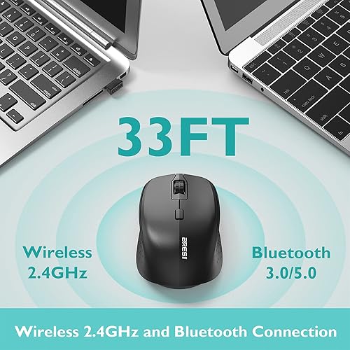 Miniatura 3 de Mouse inalámbrico para portátil, mouse portátil con alfombrilla de mouse de 2.4 GBT ergonómico para uso de mano derecha o izquierda, 3 DPI