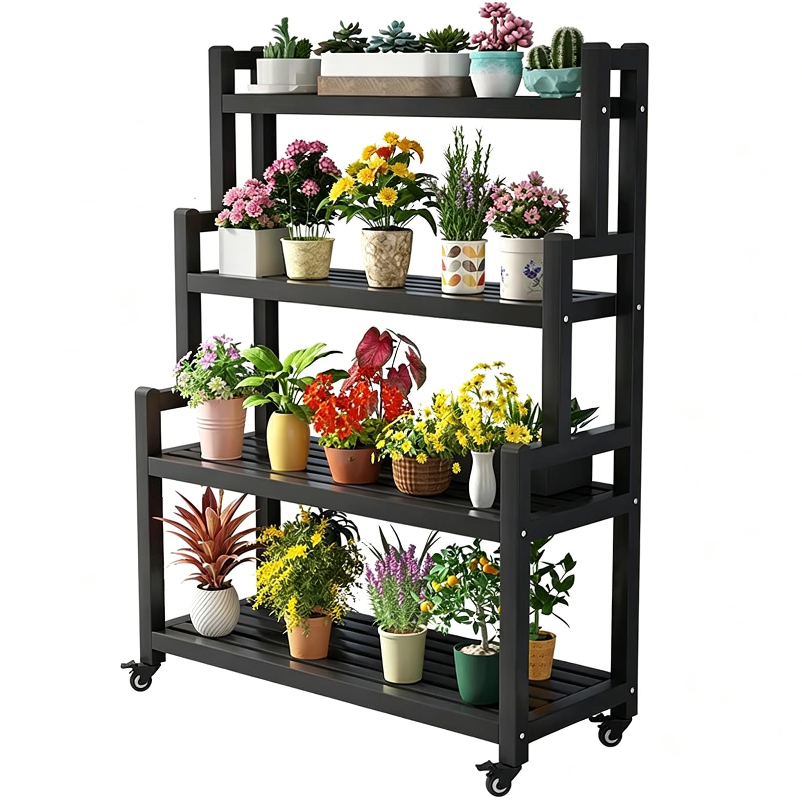 DMCHENGMA Plant Stand Indoor Outdoor 4 Tier Tall Plant Shelf Black Metal Flower Stands Ladder Plant Holder Multiple Plants Display Rack(100x40x145cm)
