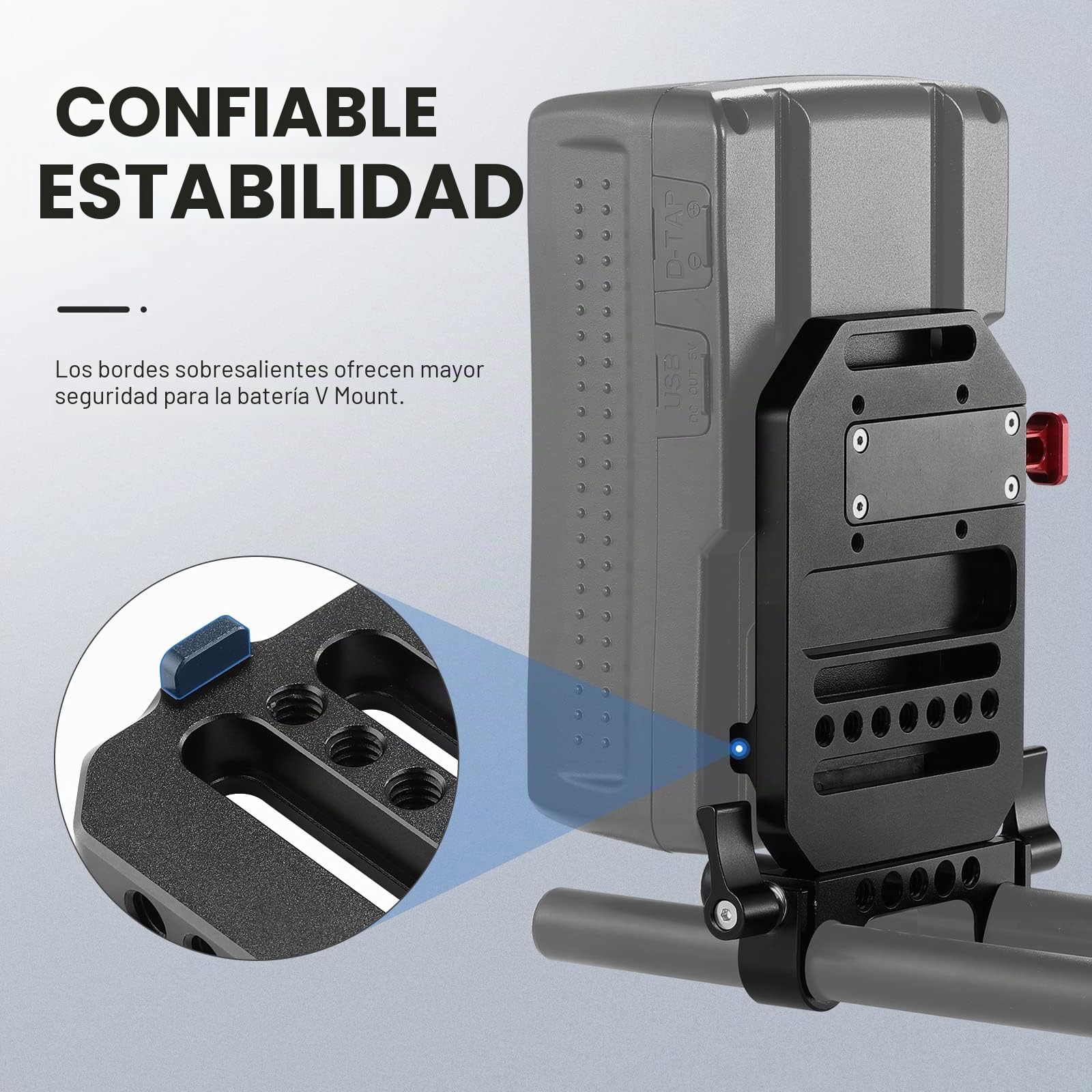 NEEWER Placa de Batería de Montaje en V con Abrazaderas de Varilla de 15mm y Roscas de 1/4" Placa de Montaje de Bloqueo en V de Metal de la Plataforma con Sistema de Soporte de Riel de 15mm (ST43)