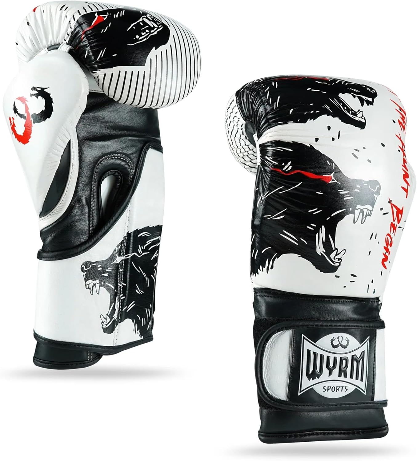 Wyrm Sports Boxing Gloves, Genuine Leather, White/Black, 10-16 oz