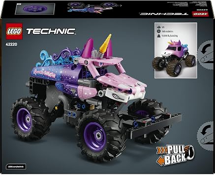 LEGO Technic Monster Jam Sparkle Smash Çek–Bırak 42220 – 7 Yaş ve Üzeri Çocuklar için Işıltılı Yıldızlar ve At Boynuzu gibi Detaylar İçeren Canavar Kamyon Oyuncak Yapım Seti, Hediye Fikri (243 Parça)