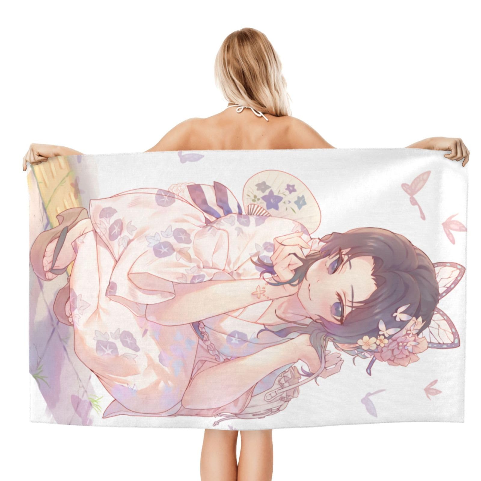 Amazon｜バスタオル 鬼滅の刃 胡蝶しのぶ ビーチタオル 大判 肌に