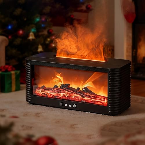 Difusor de aceite esencial con efecto de llama, humidificador ultrasónico de aromaterapia con luces LED de 7 colores y temporizador, difusor de aire