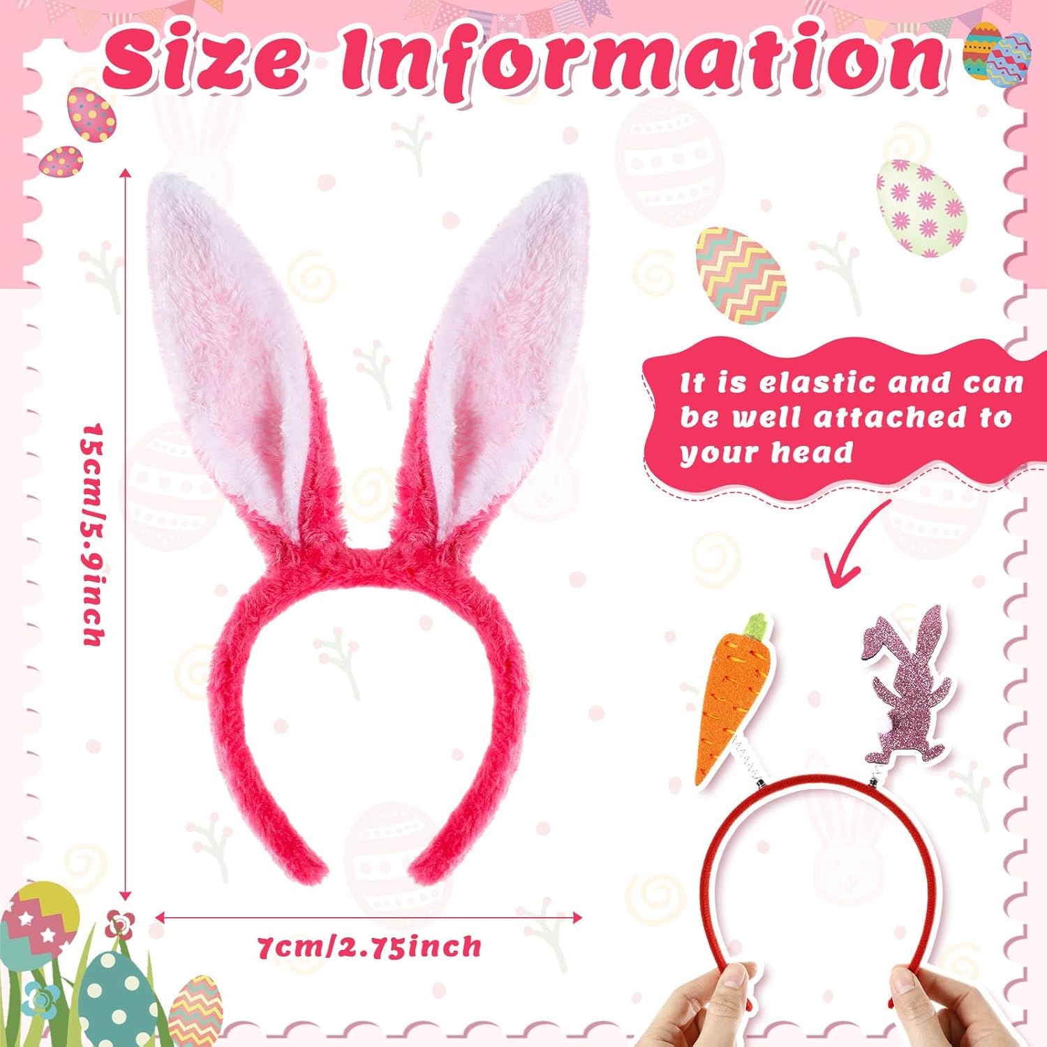 24 Pcs Easter Party Headband Rabbit Ear Chick Head Boppers Cute Bunny Headwear Photo Booth Props for Easter Party Decorations Favors Costume Accessories Gifts