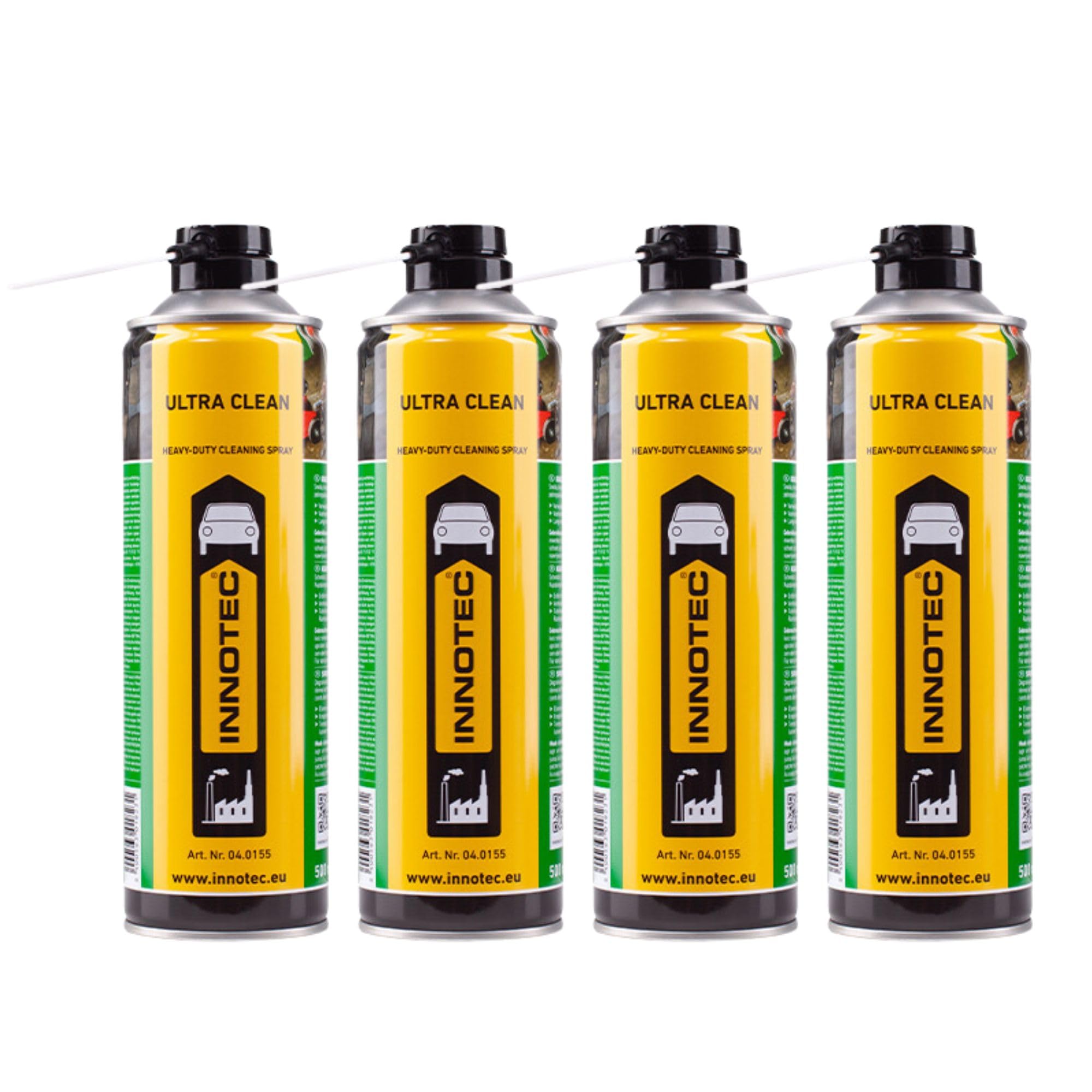 4 Stück INNOTEC Ultra Clean 500 ml Aerosol – Intensivreiniger für KFZ, Industrie und Werkstatt – löst Öl, Fett, Teer, Wachs, Kleber & Schmutz – mit Sprührohr für präzise Anwendung – Premium Qualität