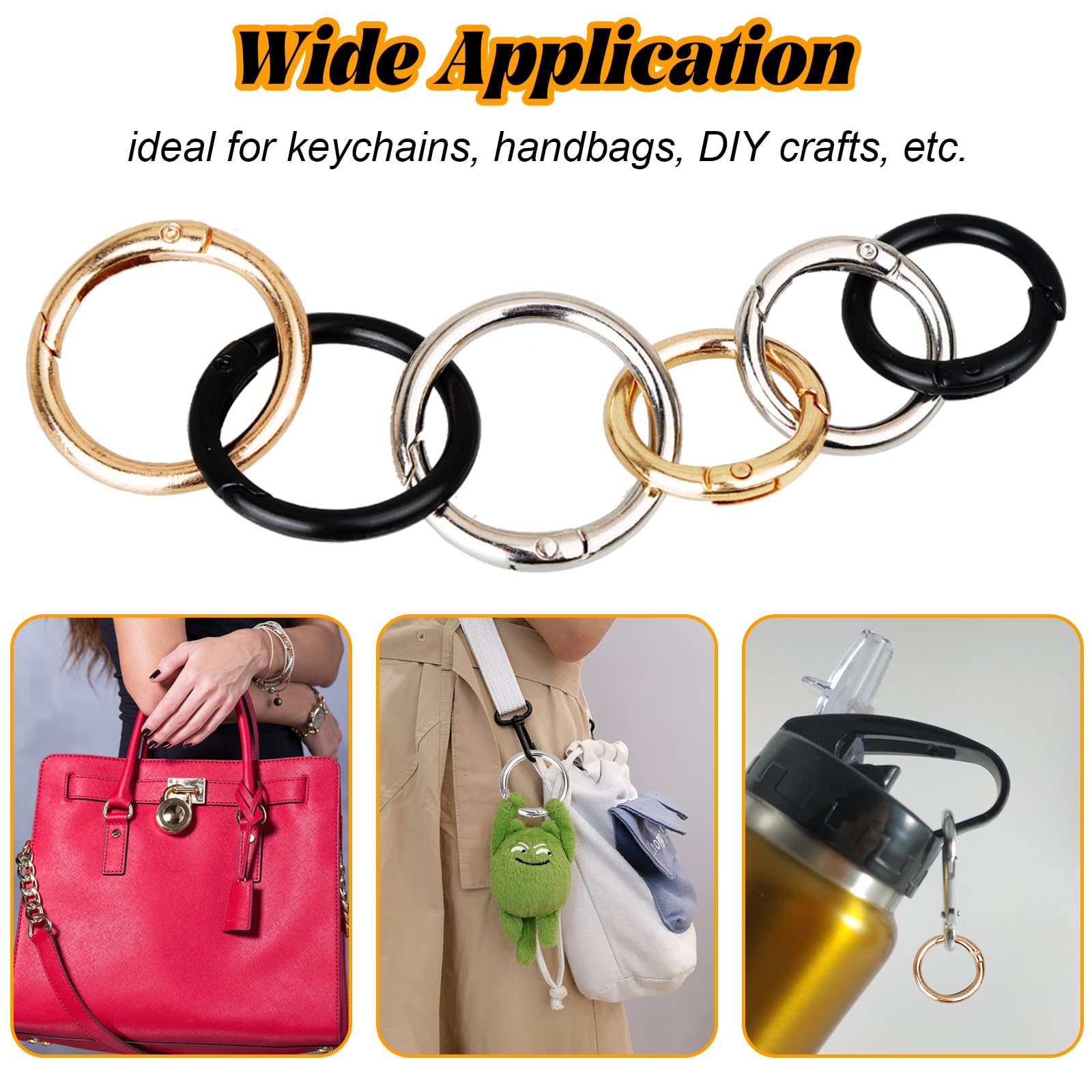 24 Pezzi Moschettoni Tondi Con Clip - 20mm, 25mm, 30mm, 35mm, Multicolore Per Portachiavi, Borse, DIY - Foto 3