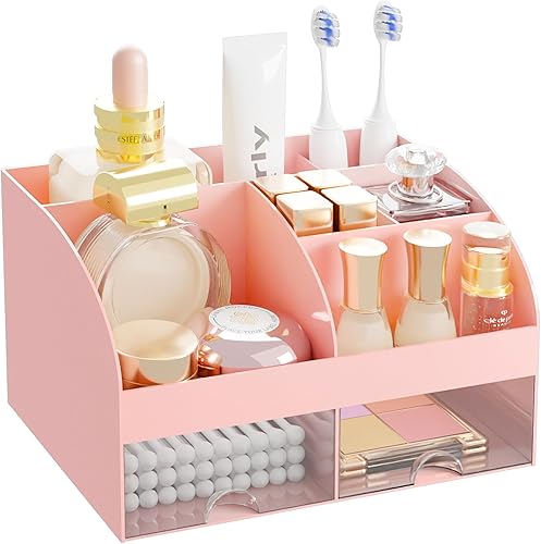 Miniatura 13 de Organizador de maquillaje con 2 cajones, almacenamiento de cosméticos para tocador y encimera de baño, organización de maquillaje y almacenamiento