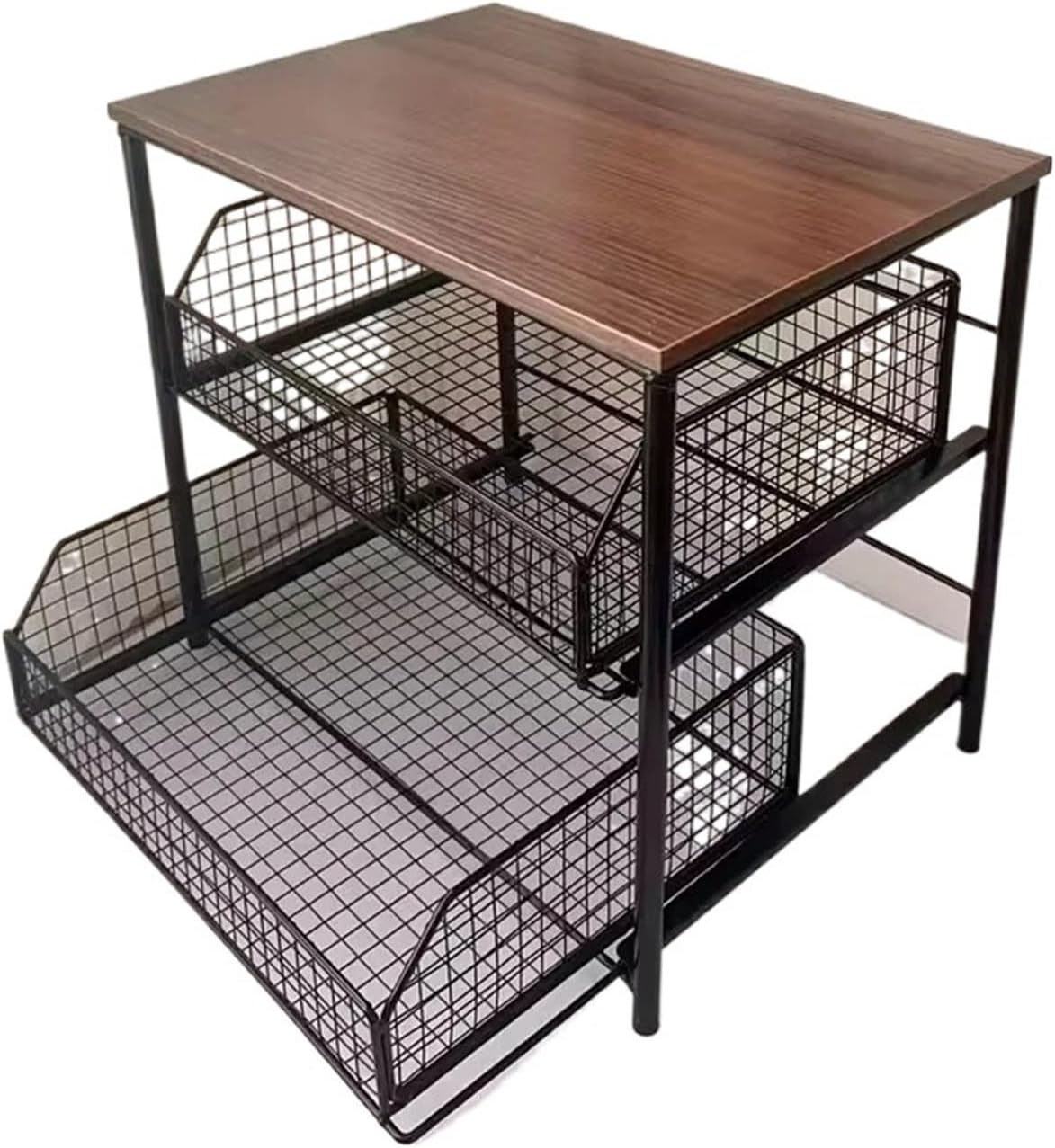 Space-Saving Multi-Layer Kitchen Countertop Storage Rack - Sturdy Organizer With Drawers & Metal Baskets(Brown)