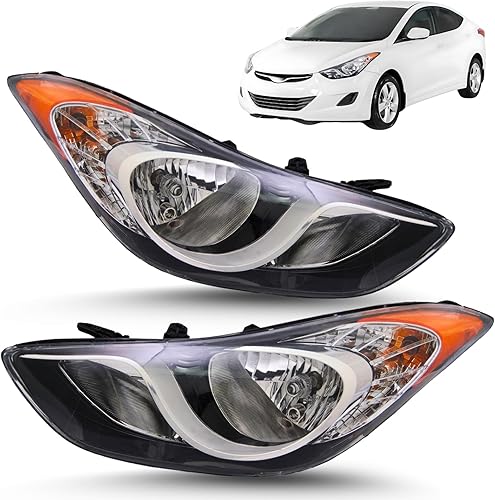 Repuesto para Hyundai 2011-2013 Elantra GLS, Limited, Sedan (construido en Estados Unidos) Conjunto de faros delanteros halógenos lado izquierdo y