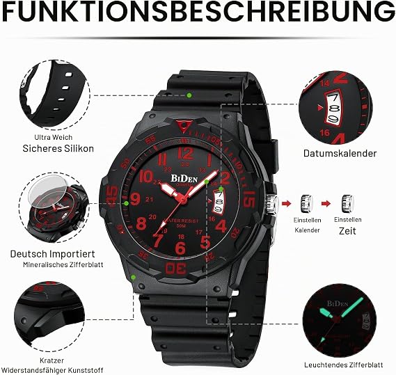 HANPOSH Men's Watch Watches Men's Analogue Quartz Watch 50 m Waterproof Wristwatches Men with Date Casual Designer Watch for Men Silicone Strap