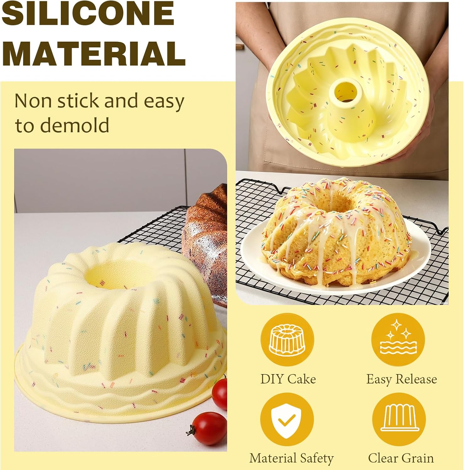 9 Inch Silicone Fluted Tube Cake Molds,Nonstick Bundt Cake Pan,Easy Release Baking Mold for Cakes Bread-Flower