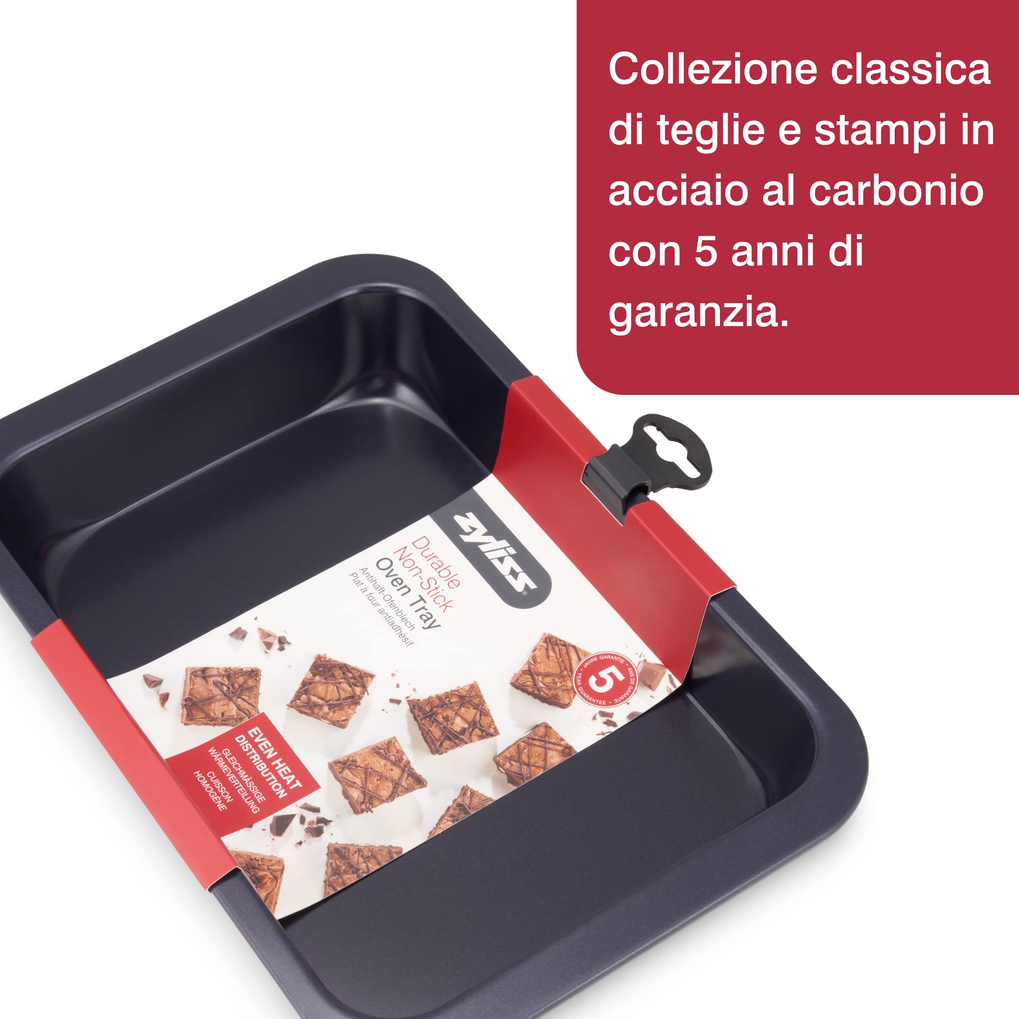 zyliss E980190 Teglia da Forno con Bordi Alti Antiaderente, 30cm x 20cm, Acciaio al Carbonio, Blu Scuro, Vassoio da Forno Rettangolare per Forno, Lavabili in Lavastoviglie