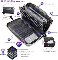 Vista 3 de nuoku Cartera RFID para mujer, bolso cruzado con cremallera alrededor de 2 correas