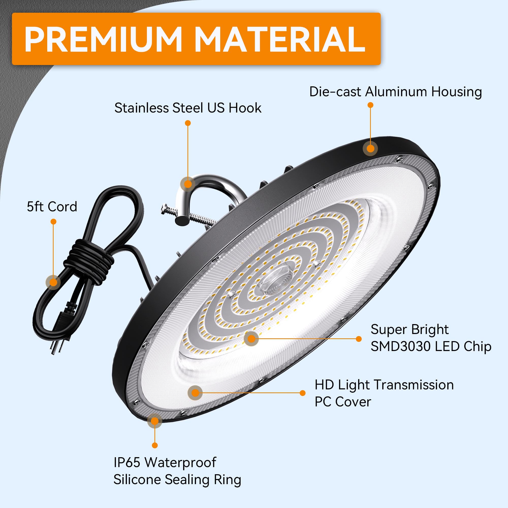 4 Pack UFO Led High Bay Light 200W 6000K Daylight 30000lm AC100-277V UFO Shop Lights Fixture with US — view 3