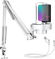 Vista 9 de Kit de micrófono USB para juegos FIFINE, micrófono para transmisión de PC con luces RGB, silencio, perilla de ganancia, brazo articulado de metal