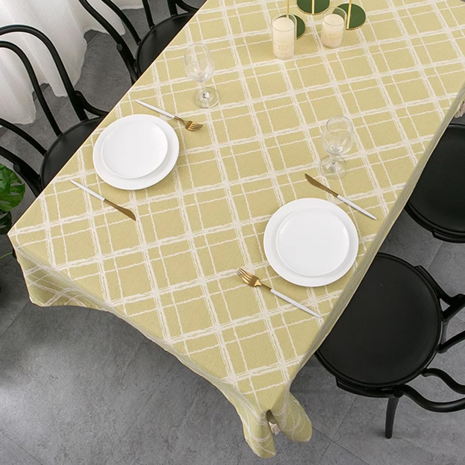 Nappe anti huile et infroissable en coton lin jaune 120x180cm pour table de restaurant