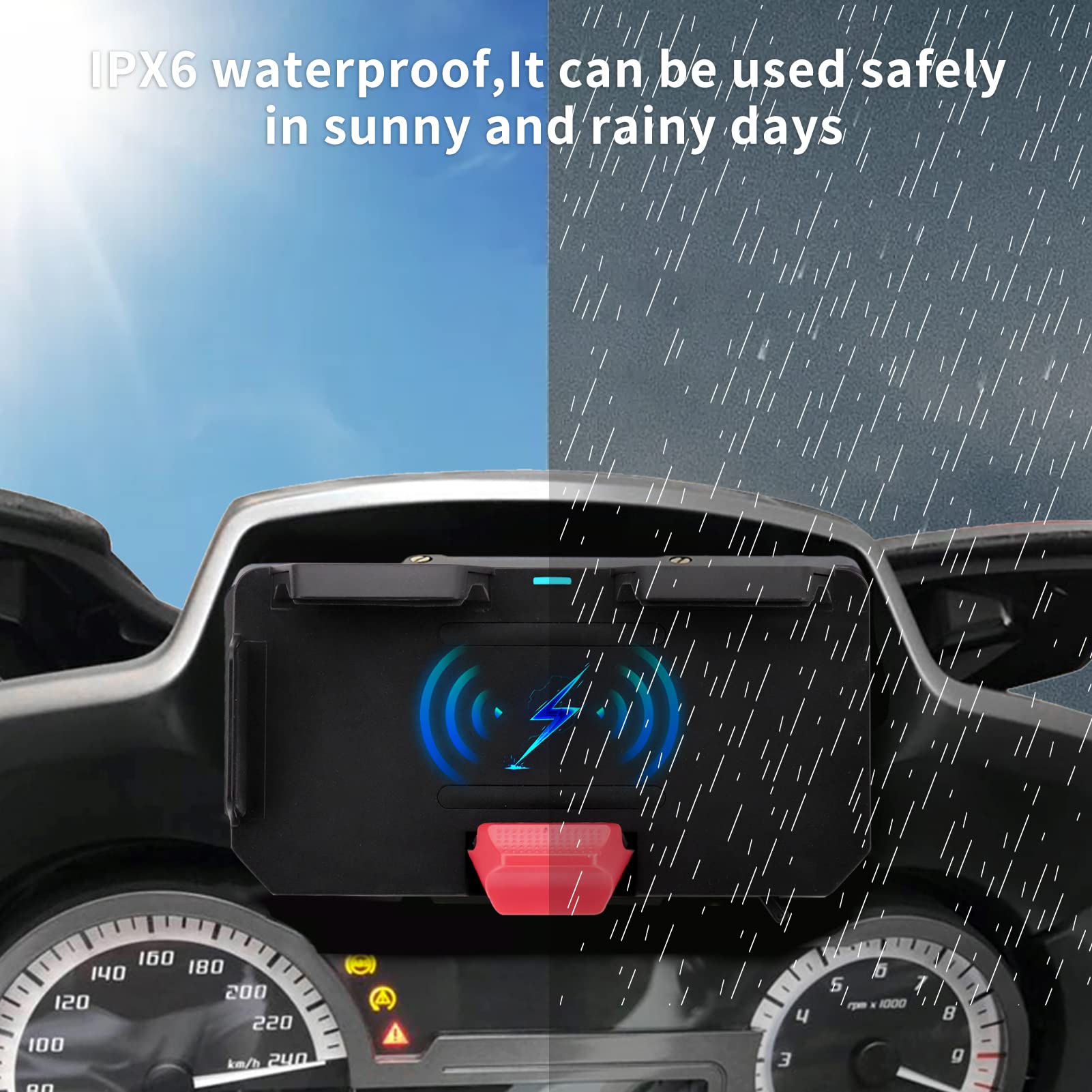 Shkalacar Support de téléphone portable pour moto, support de charge sans fil avec deux ports USB, remplacement pour BMW (nouvelle mise à niveau)
