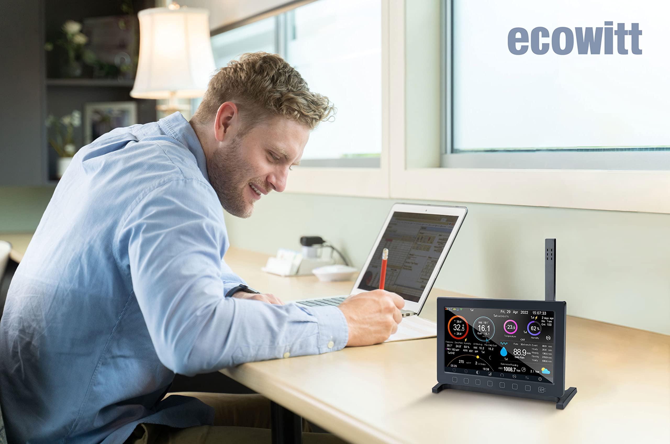 ECOWITT Estación Meteorológica con Sensor Externo HP2561, 7 en 1 WiFi Alimentado por Energía Solar con Sistema de Monitoreo Remoto, Pantalla TFT de 7 Pulgadas para Previsión del Tiempo para Jardín — view 7