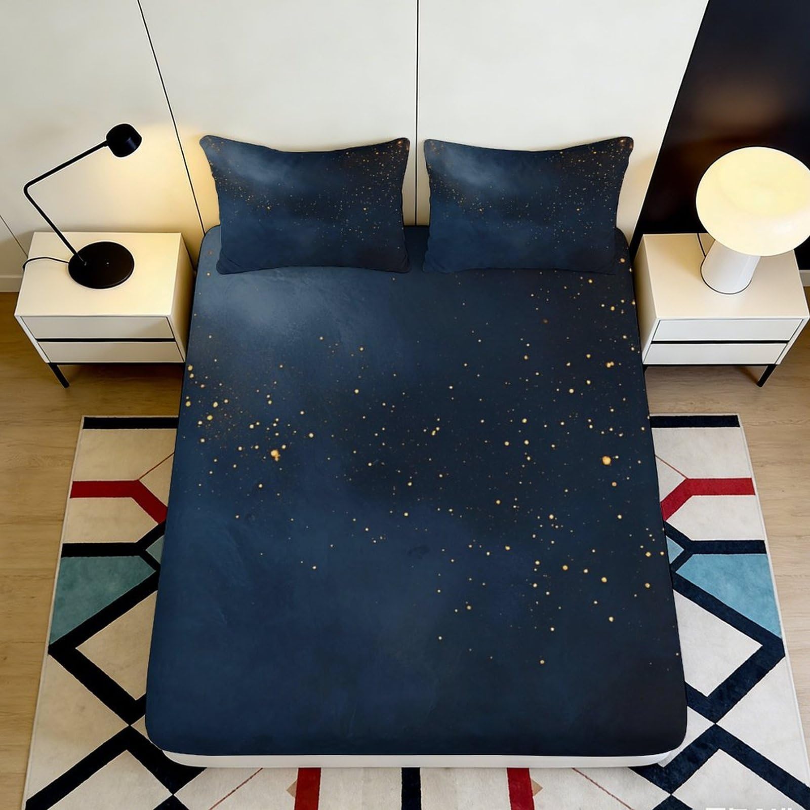 Jqzkxnhpbr Style-1 3D Printed Midnight Blue Galaxy Fitted Sheet Microfiber Soft Starry Sky Mattress Cover For Bedroom Dorm Decor Protection 90X200x25cm