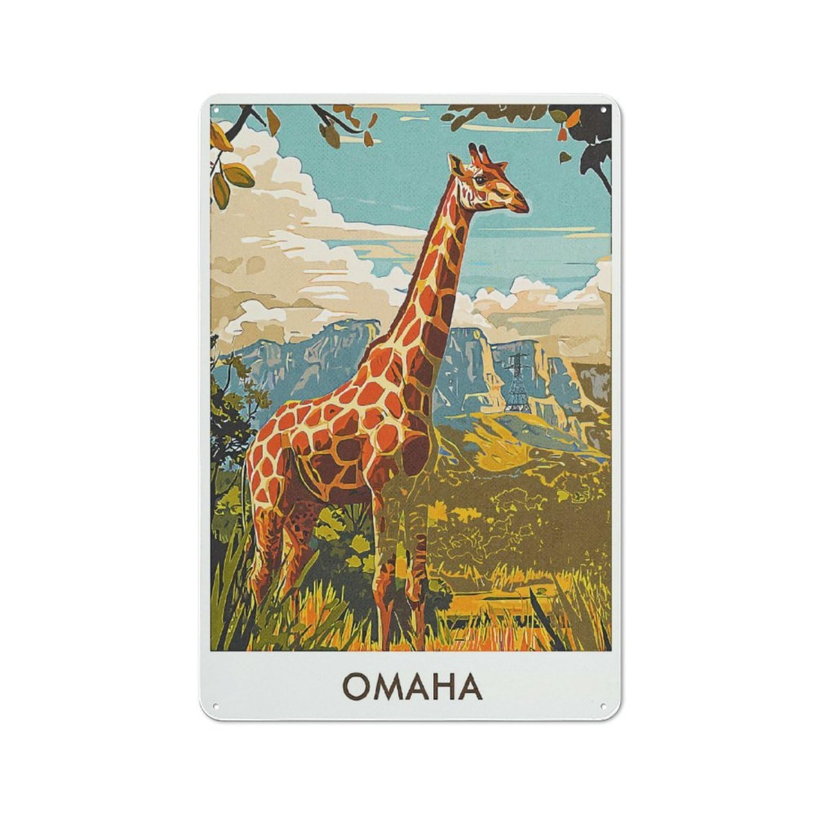 Junmoney Style-7 Outdoor Room Shed Metal Sign 30X20cm Featuring Giraffe Omaha, Utility Space Decor For Patio Bar, Workshop, Shed Or Kitchen