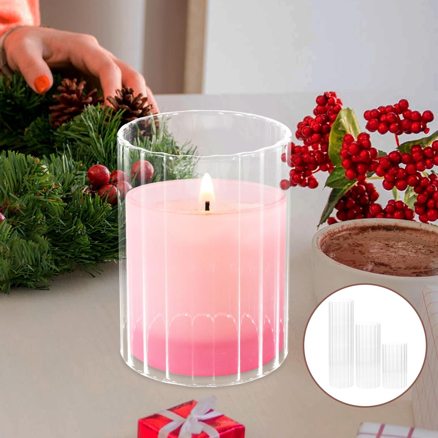 3pcs Glass Candle Tube Shades Tube Covers for Decorative Candle Holders with Simple Structure Design, Increase Warm Atmosphere and Convenient Use for Home and Wedding Decor