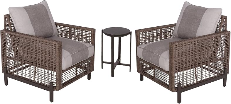 Radde 3 Piece Woven All Weather Stylish Deep Seating Plastic Wicker Patio Furniture Accent Chair Set, Beige/Oatmeal