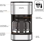 KRUPS Simply Brew Machine à café compacte de 5 tasses : design en acier inoxydable, pause et infusion, maintien au chaud, filtre réutilisable, carafe sans goutte