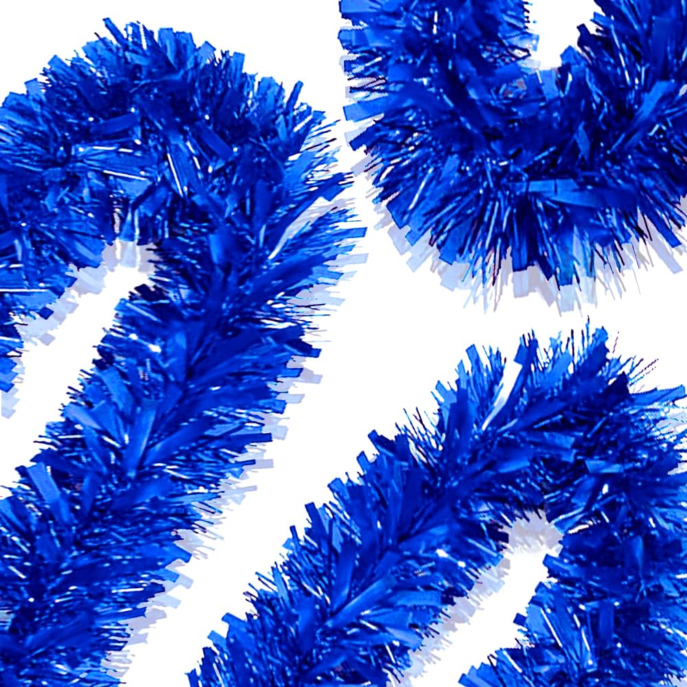 33Ft Christmas Tinsel Garland Xmas Tree Decorations Shiny Thick Blue Metallic Twist Garland Ceiling Hanging Decor for Xmas New Year Birthday Party Indoor Outdoor Supplies-Blue