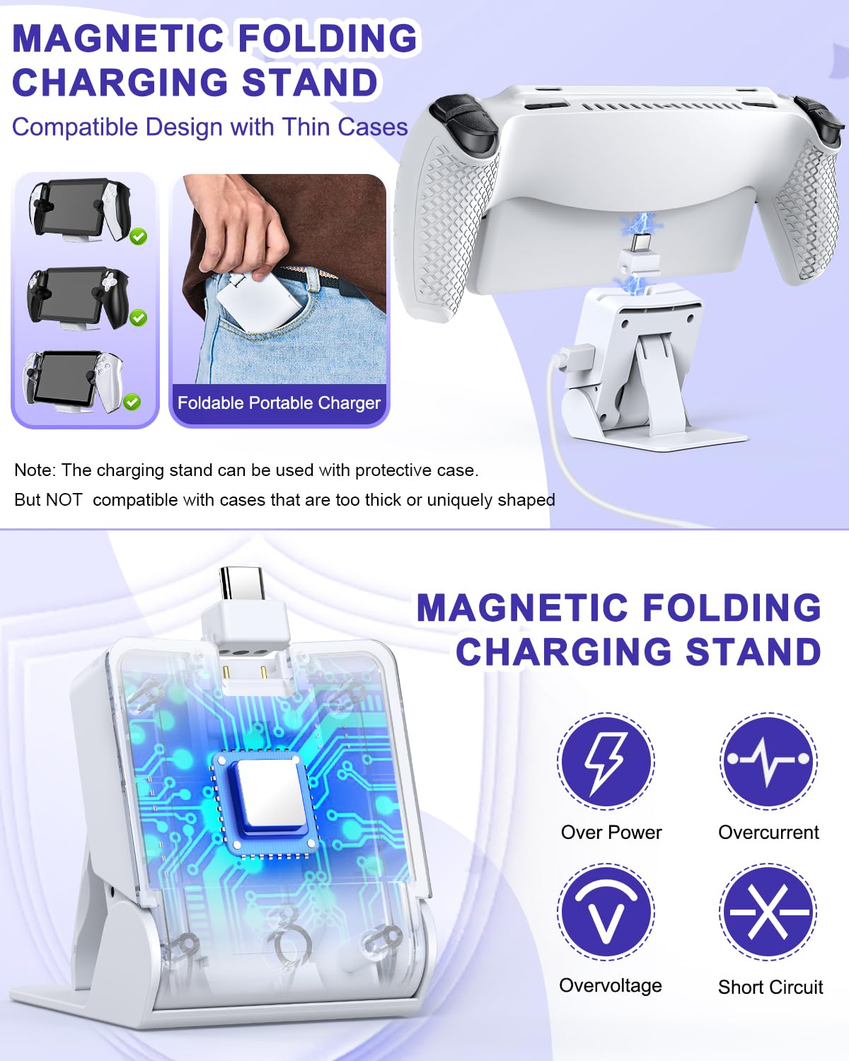 Set di accessori 14 in 1 per PlayStation Portal, custodia da trasporto per PS Portal, dock di ricarica magnetico con custodia in silicone per portale PS5, con 2 pellicole protettive, auricolari