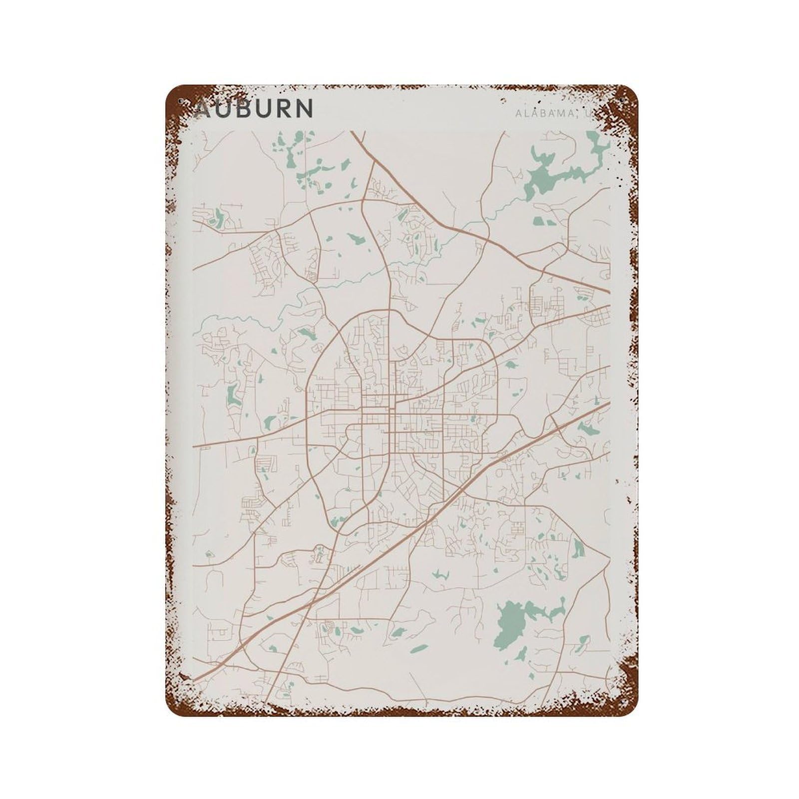 xiaoxiaoshen Auburn Map Alabama Travel Gift Farmhouse Decor (2) Wall Decor Art Metal Tin Poster Modern Home Decor Art Home Bar Shop Decorations Vintage Sign 40x30cm