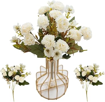 2pcs Artificial Flowers Lifelike Fake Flowers Bouquet Never Wither Flowers Home Decor Party Carnation White