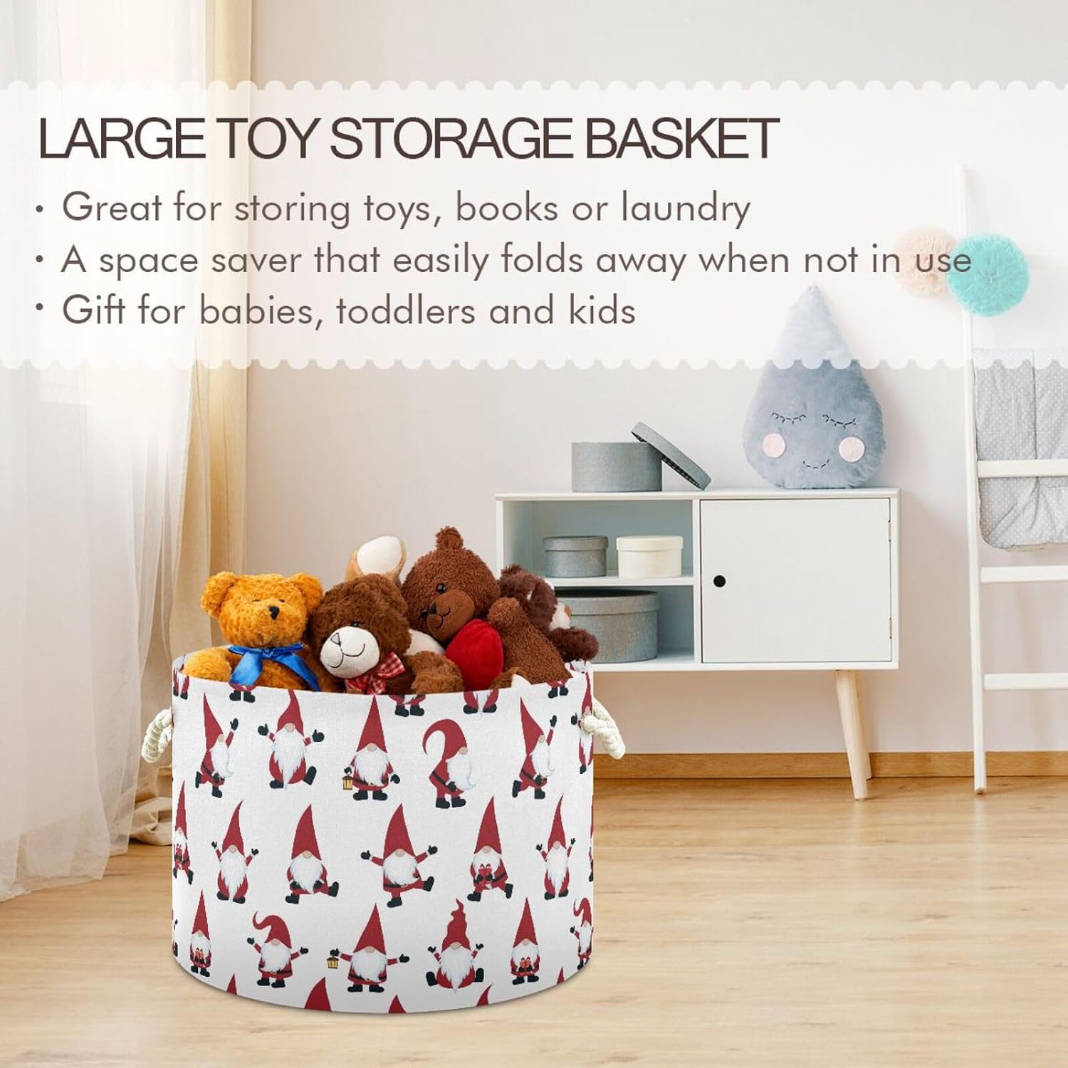 Christmas Large Storage Basket Christmas Gnomes for Toys Clothes Storage Bin Box Laundry Hamper Organizer Bag with Handles image 5