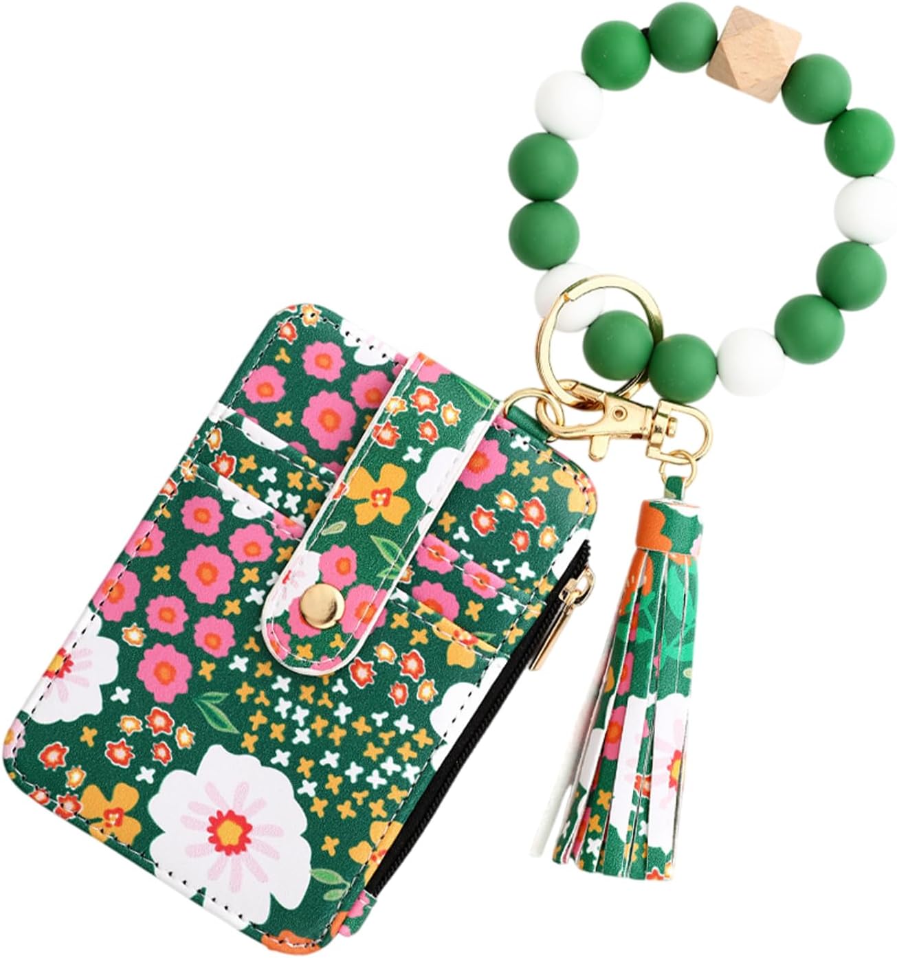 Keychains Wristlet Wallet, Beaded Small Keyring Bag Holder, Wristlet Keychains Wallet With Flower Pattern Design for Dating, Traveling, Business Trip