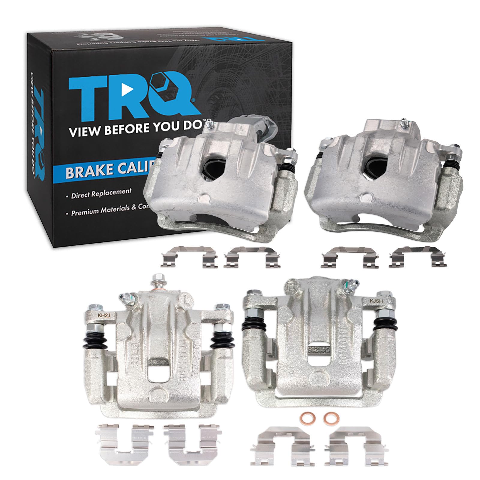 TRQ Front and Rear Brake Caliper Set Zinc Coated Brackets Hardware Compatible with 2011-2013 Kia Optima