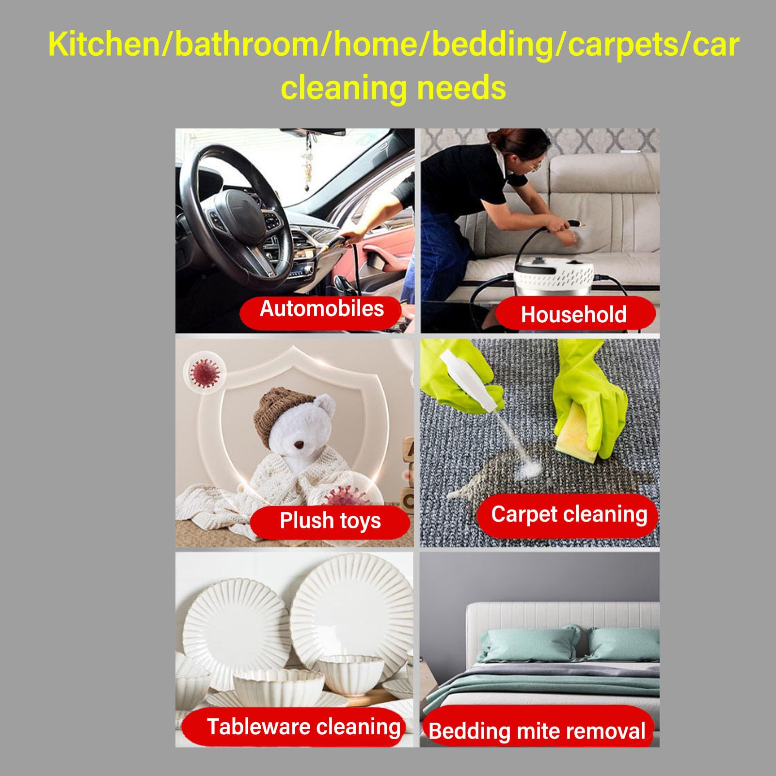 High Pressure Steam Cleaner, Handheld, Powerful Cleaning Force, Large Water Tank Capacity, 6 Gears Outlet Adjustment, for Kitchen, Bathroom, Car (US Plug 110V)