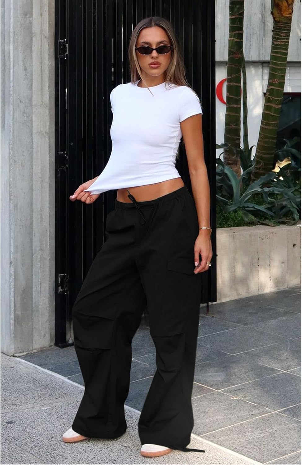 Women Cargo Pants Wide Leg Casual Baggy Parachute Pants Multi Pockets Y2K Straight Trousers