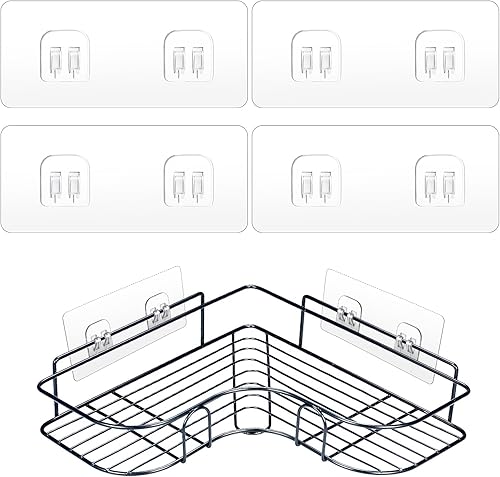 Paquete de 4 ganchos adhesivos de repuesto para regadera, adhesivo autoadhesivo fuerte, sin perforaciones, ganchos colgantes impermeables para