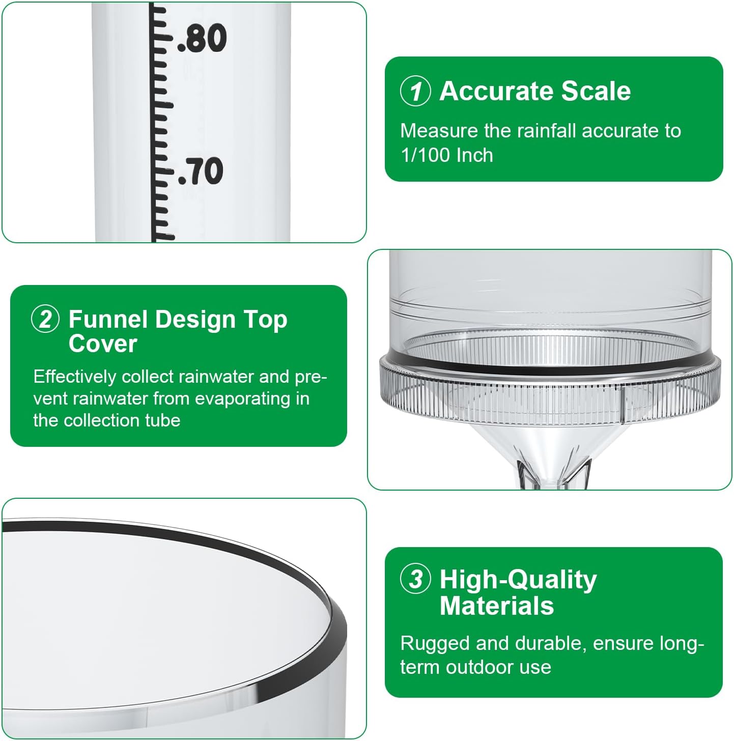 Rain Gauge Outdoor Rain Gauge Accurate to 0.01 Inches with Mounting Bracket All-Weather Rain Gauge Suitable for Farm Garden Courtyard