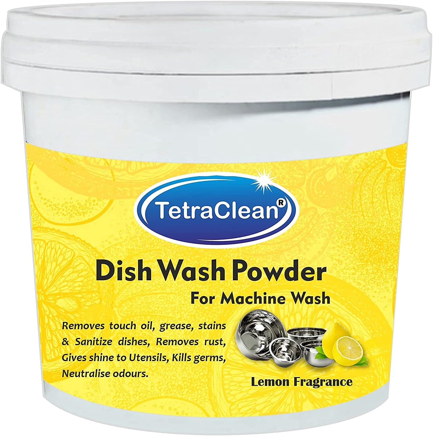 Tetraclean Dishwash Powder for Machine Dishwasher | Ready to Use Dish Wash Powder with Lemon Fragrance for Machine Wash | For Home & Commercial Use, 750 Gm