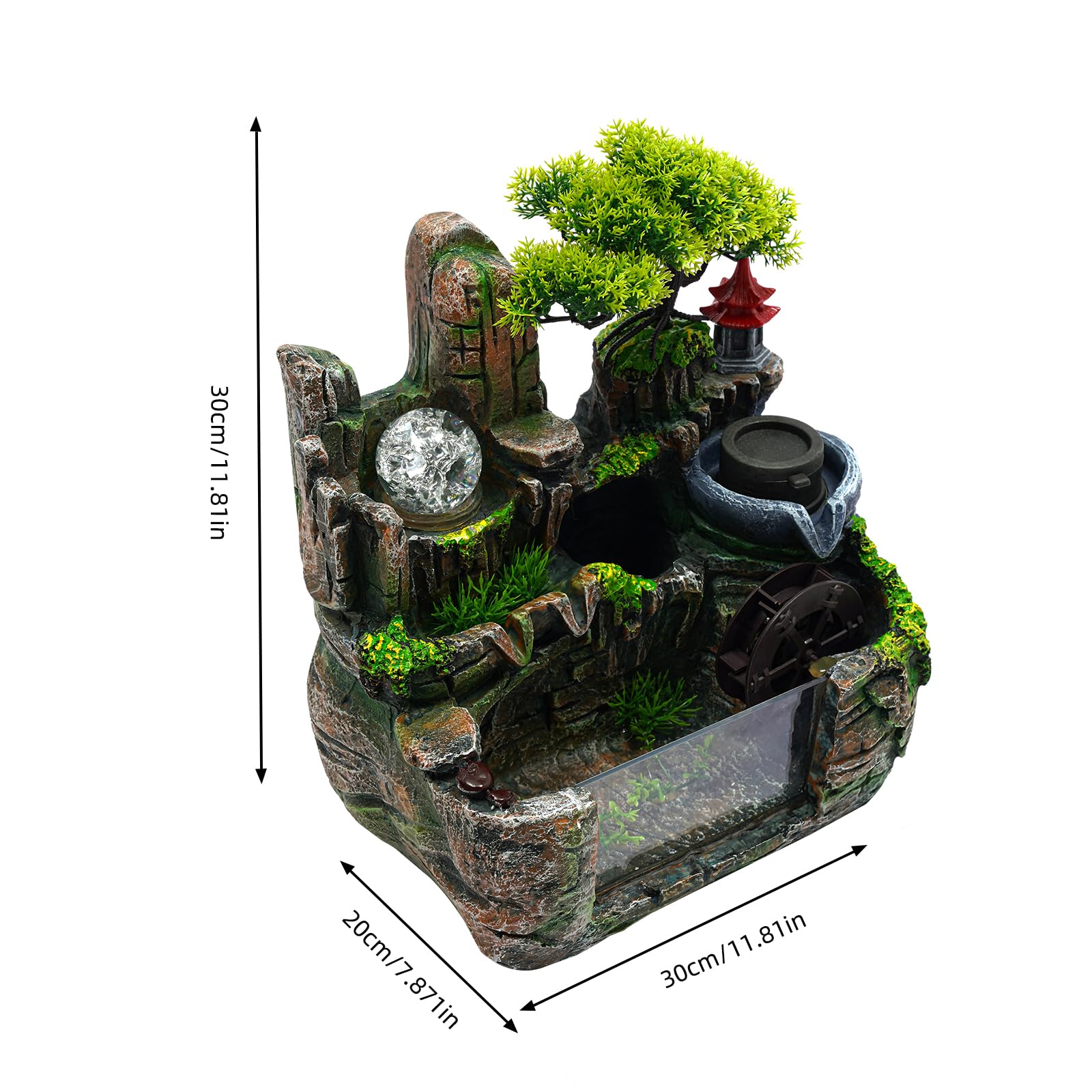 Fontaine d'intérieur - Cascade - Fontaine de table avec éclairage LED et brouillard - Petite fontaine d'intérieur avec plantes pour salon, chambre à coucher, bureau