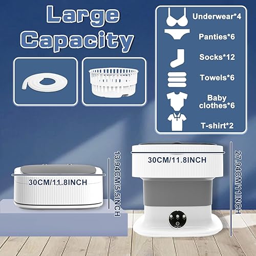 Miniatura 5 de Lavadora portátil, mini lavadora y secadora de 60 W, Lavadora portátil plegable de 16 litros con centrifugado, pequeña ropa plegable para ropa