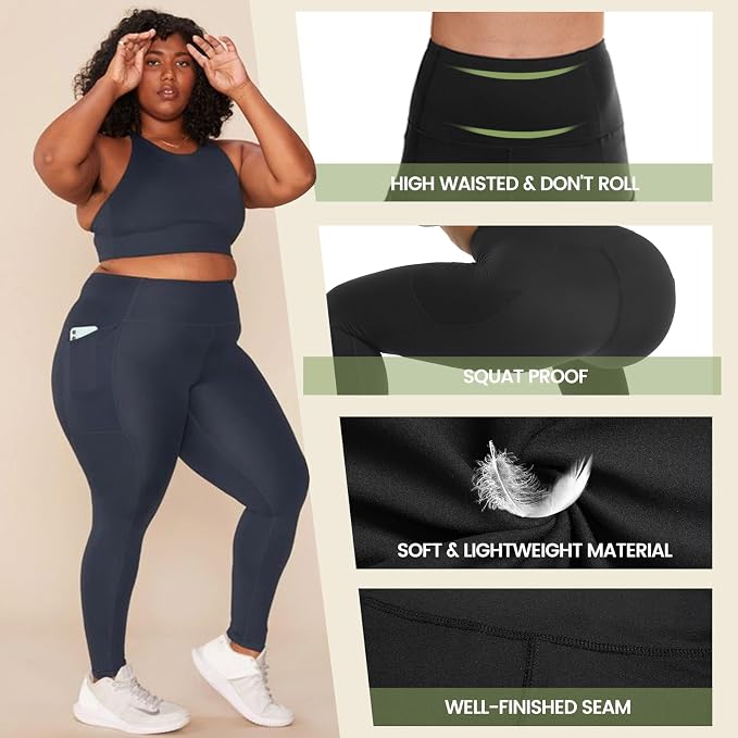 HLTPRO 3 Pack Leggings Talla Grande con Bolsillos para Mujer miniatura 3