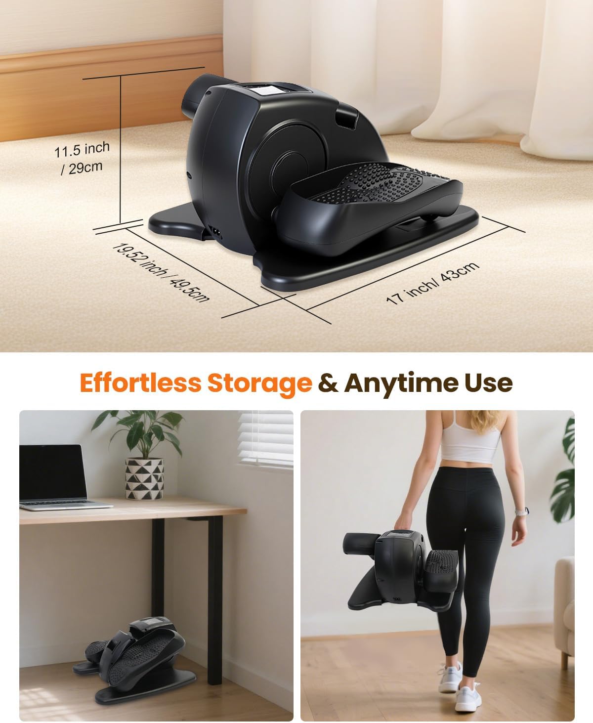 Under Desk Elliptical Machine, Ellipse Leg Exerciser as Seen on TV with Remoter, Quiet Electric Seated Pedal Exerciser, Mini Leg Exercise While Sitting for Seniors, Manual & Auto Mode