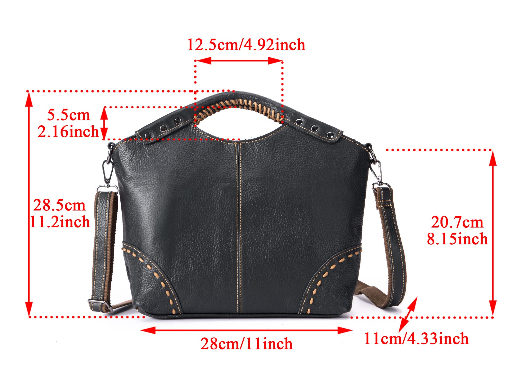 Le'aokuu Bolso Mensajero de Mano Billetera de Cuero Retro Bolso Femenino (Negro)
