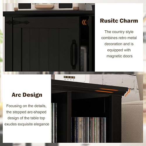 Miniatura 4 de Soporte grande para tocadiscos con almacenamiento para vinilos - Soporte para tocadiscos de 39.5" con gabinete de madera estilo granja y puertas