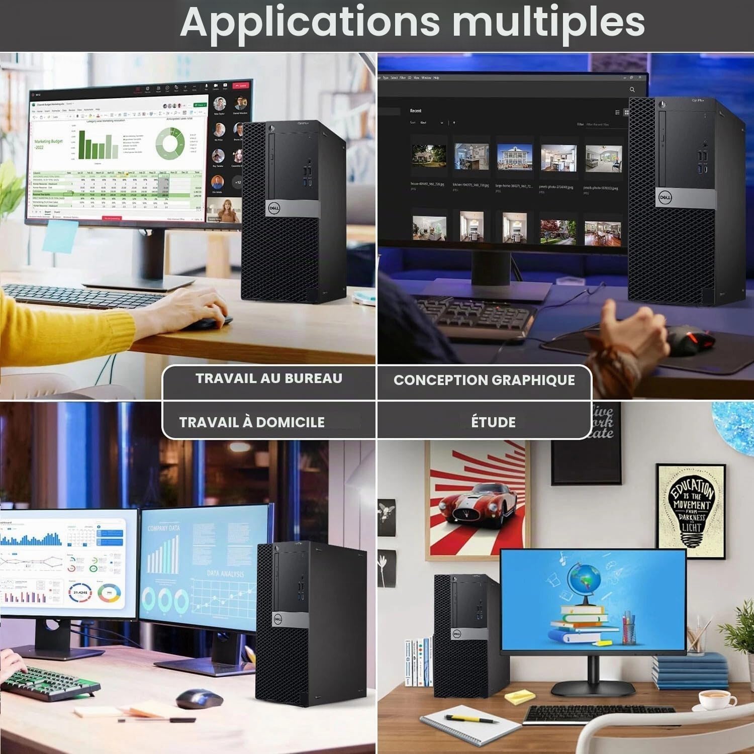 Dell Optiplex 7040 Mini Tour Ordinateur de Bureau, Intel Core i7-6700, 16 Go de RAM, SSD 256 Go, Wi-FI, Bluetooth, Clavier QWERTY Américain, Windows 11 Pro (Reconditionné)